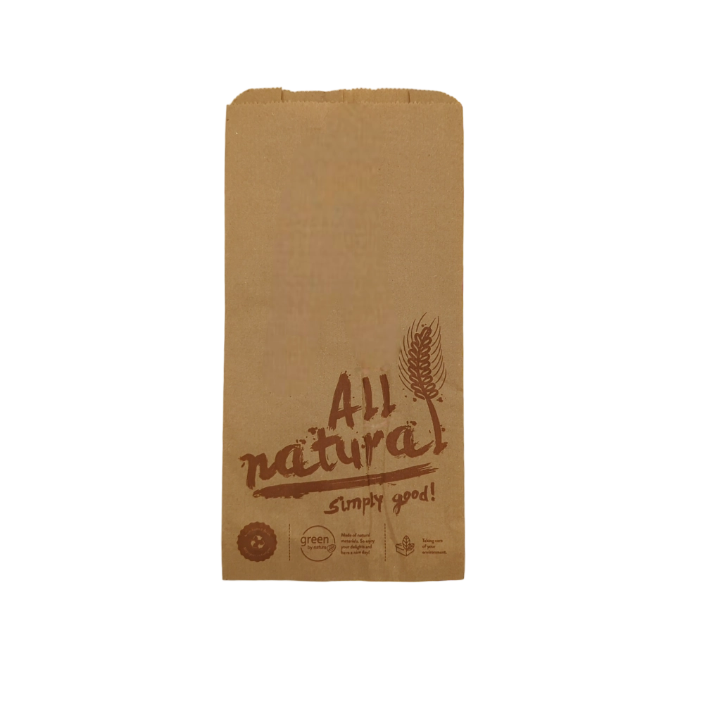 Bäckerfaltenbeutel "All natural" | Kraftpapier | für 1kg | 12+5x25cm | neutraldruck | braun