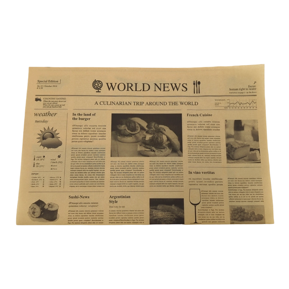 Einschlagpapier "Newspaper" aus Pergamentersatz in braun
