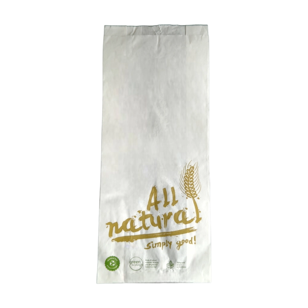Bäckerfaltenbeutel "All natural" | Kraftpapier | für 0,5kg | 12+5x22cm | neutraldruck | weiß