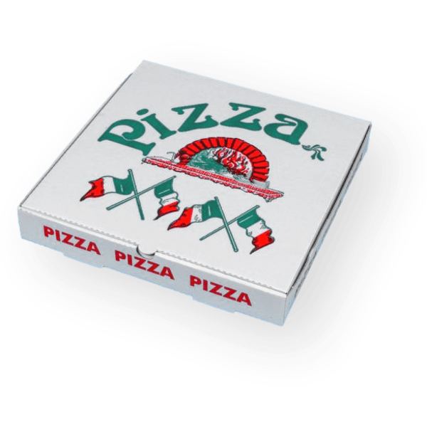 Pizzakarton "Italia" mit italienischem Druck in weiß